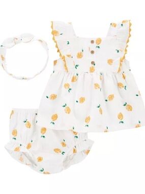 Carter's White & Yellow Lemon Print Dress Set with Bloomers